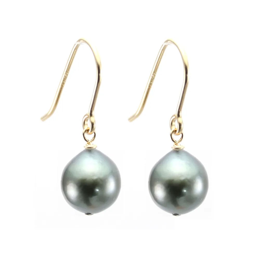 Orecchini di perle coltivate di Tahiti 8-9 mm e riempiti d'oro x 2 pezzi