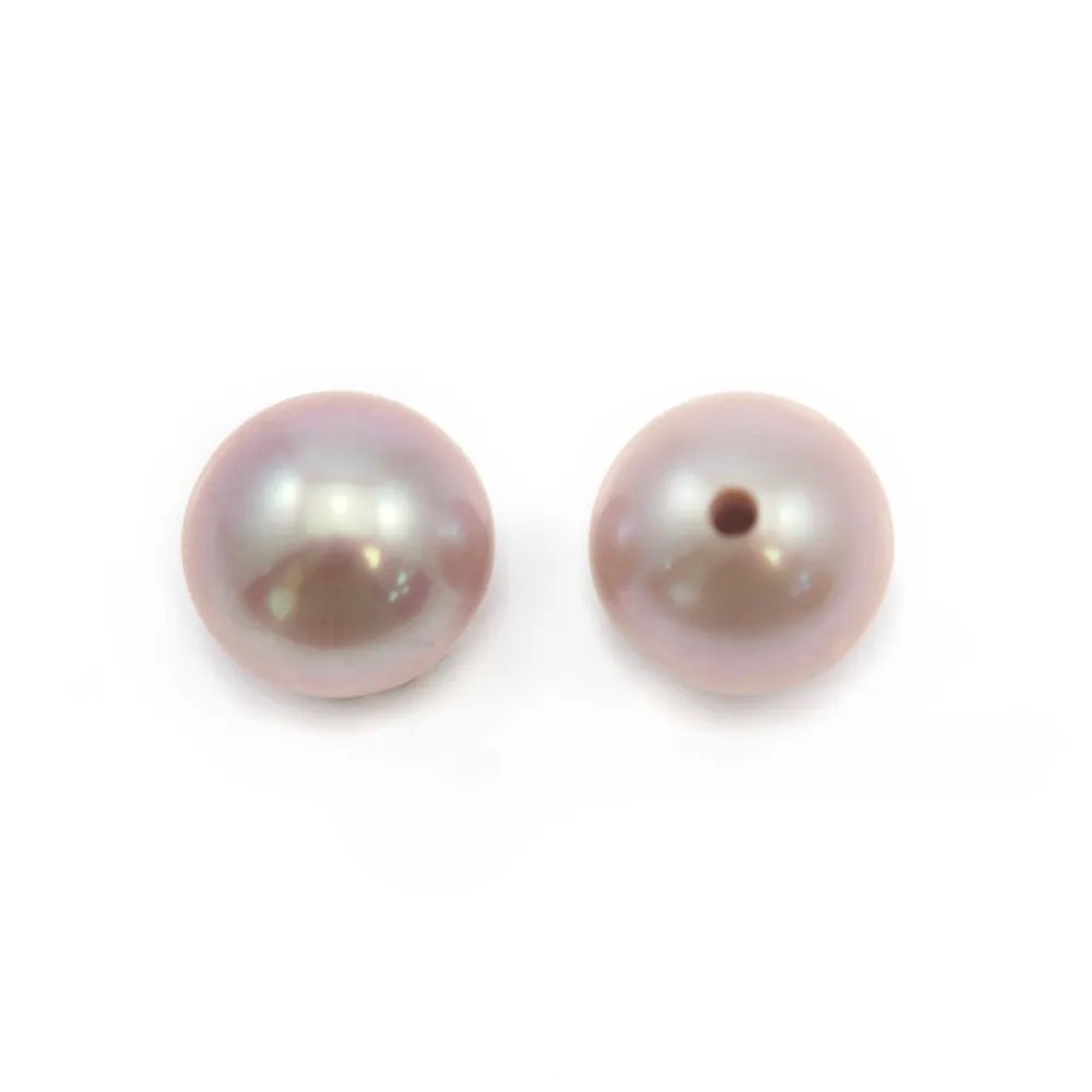 Perle de culture d'eau douce mauve, ronde half-percée 6-6.5mm x 2pcs