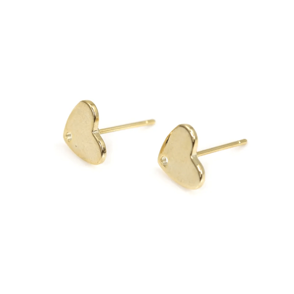 Clous d'oreilles en forme de coeur 9.5mm, doré  sur laiton x 2pcs
