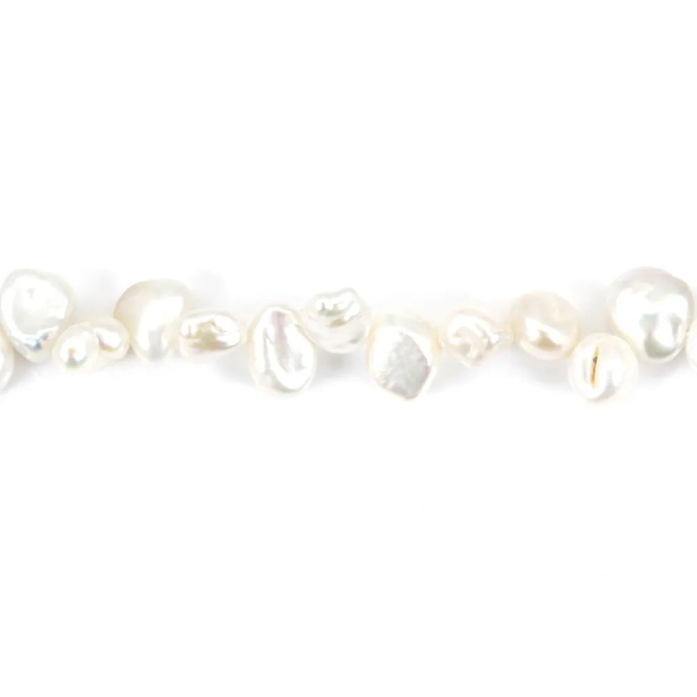 Perle de culture d'eau douce, blanche, keshi, 8-10mm x 39cm