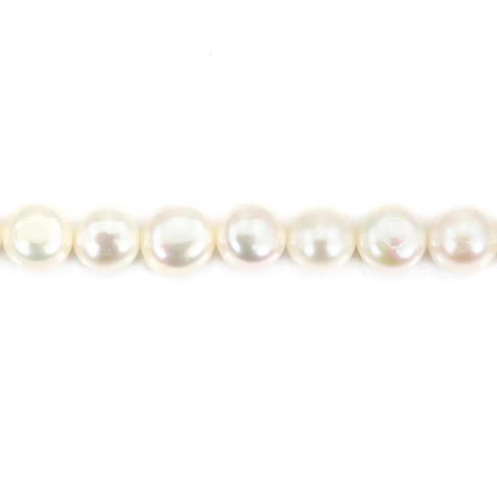 Perle de culture d'eau douce, blanche, bouton 9-10mm x 36cm