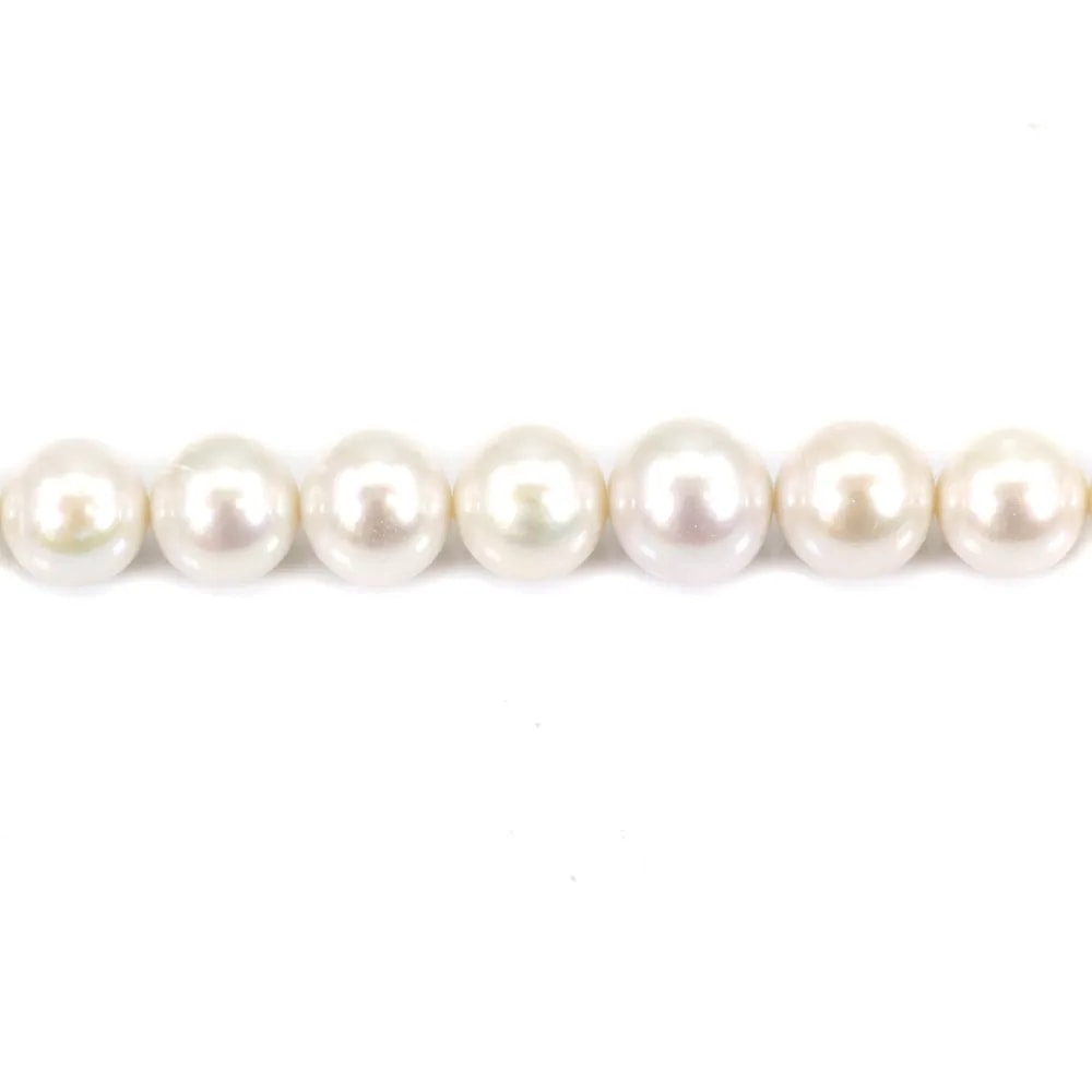 Perle de culture d'eau douce, blanche, ronde 11-13mm, AA x 40cm