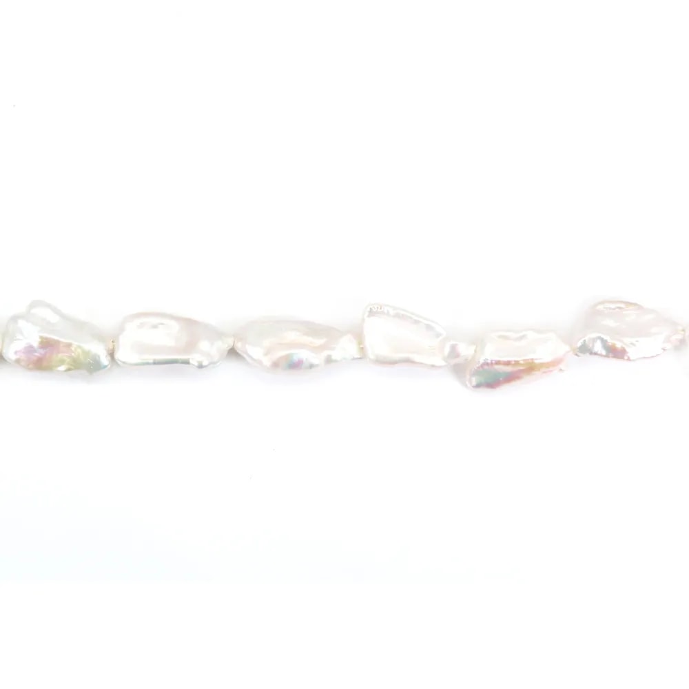 Perle de culture d'eau douce, blanche, keshi, 12-14mm x 38cm