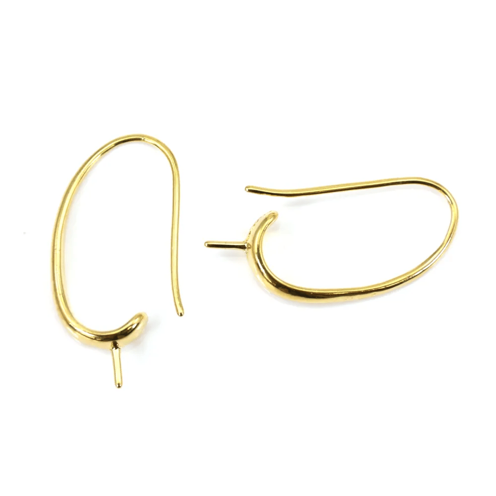 Crochet boucles d'oreilles pour perles semi percé plaquée par "flash" or sur laiton 30mm x 4pcs