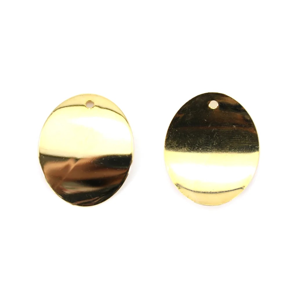 Breloque de forme ovale 22.5x19mm, plaqué par "flash" or sur laiton x 4pcs 