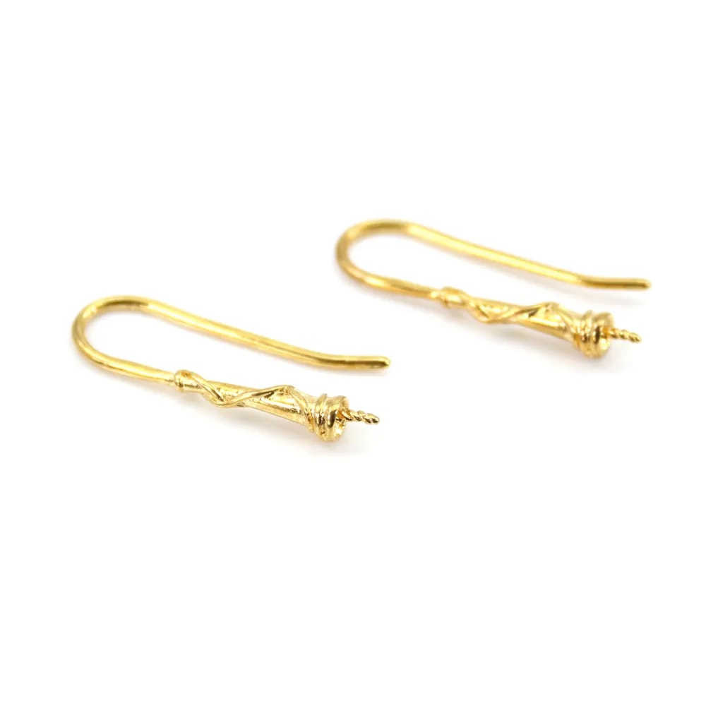 Crochet boucles d'oreilles pour perles semi percé plaquée par "flash" or sur laiton 26mm x 4pcs
