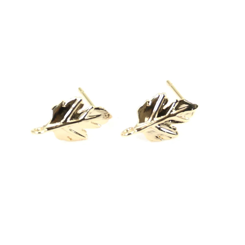 Clous d'oreille feuille plaqué par "flash" or sur laiton 8x14mm x 2pcs