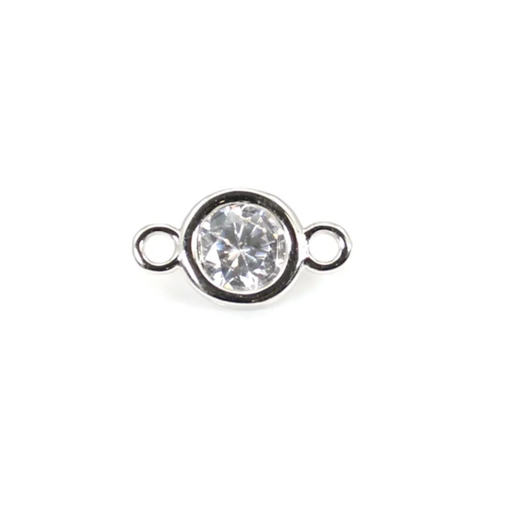 Intercalaire ronde avec zirconium plaquée or blanc sur laiton 4x8mm x 2pcs