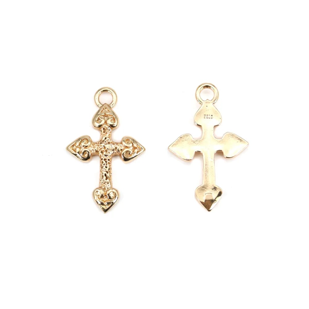 Croix Plaquée par "flash" or sur laiton 19.5x26.5mm x 2pcs