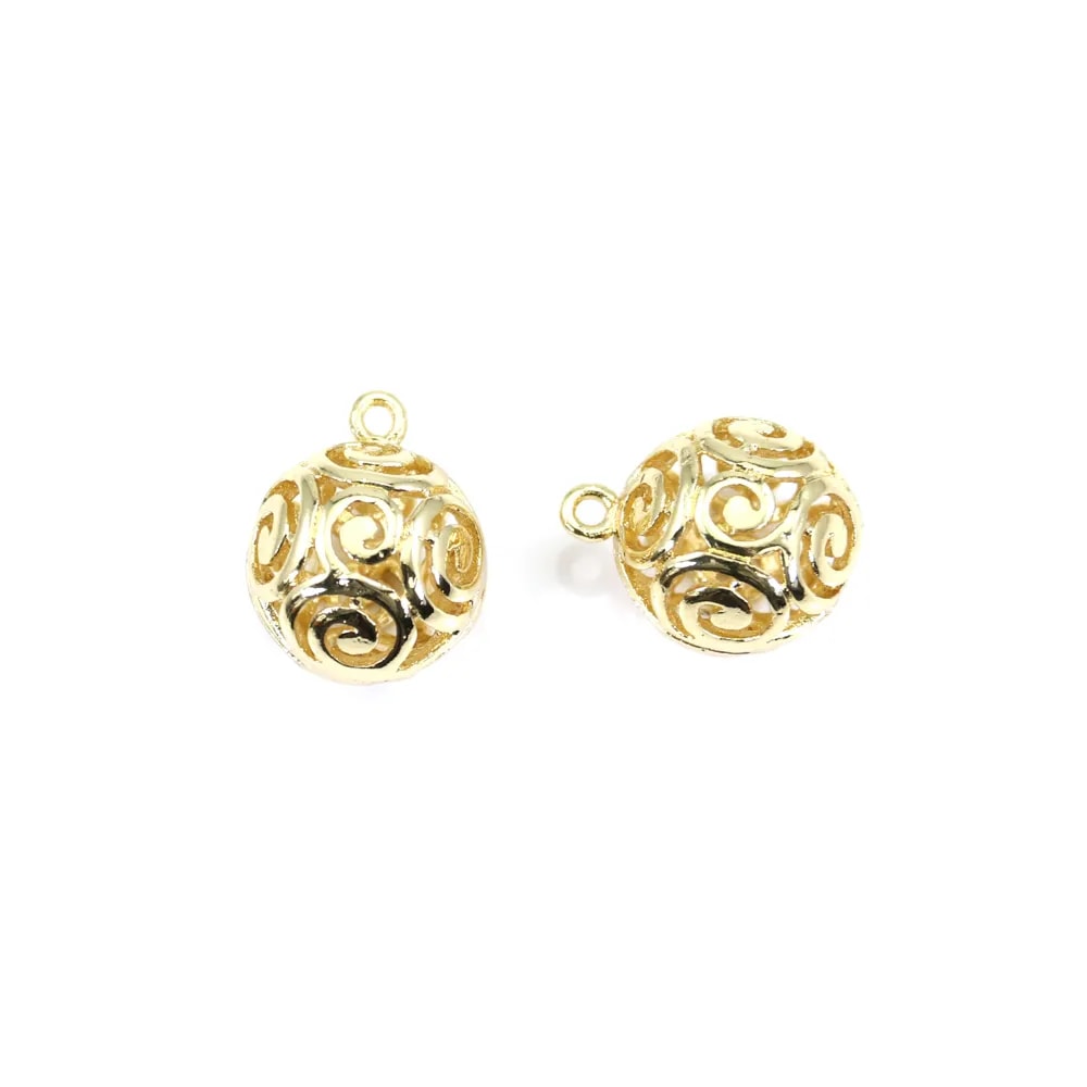 Pendentif boule ajourée plaquée par "flash" or sur laiton 12mm x 4pcs