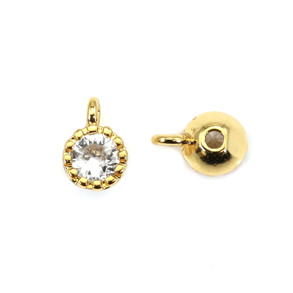 Round zirconium pampille plated "flash" gold brass 4mm x 4pcs