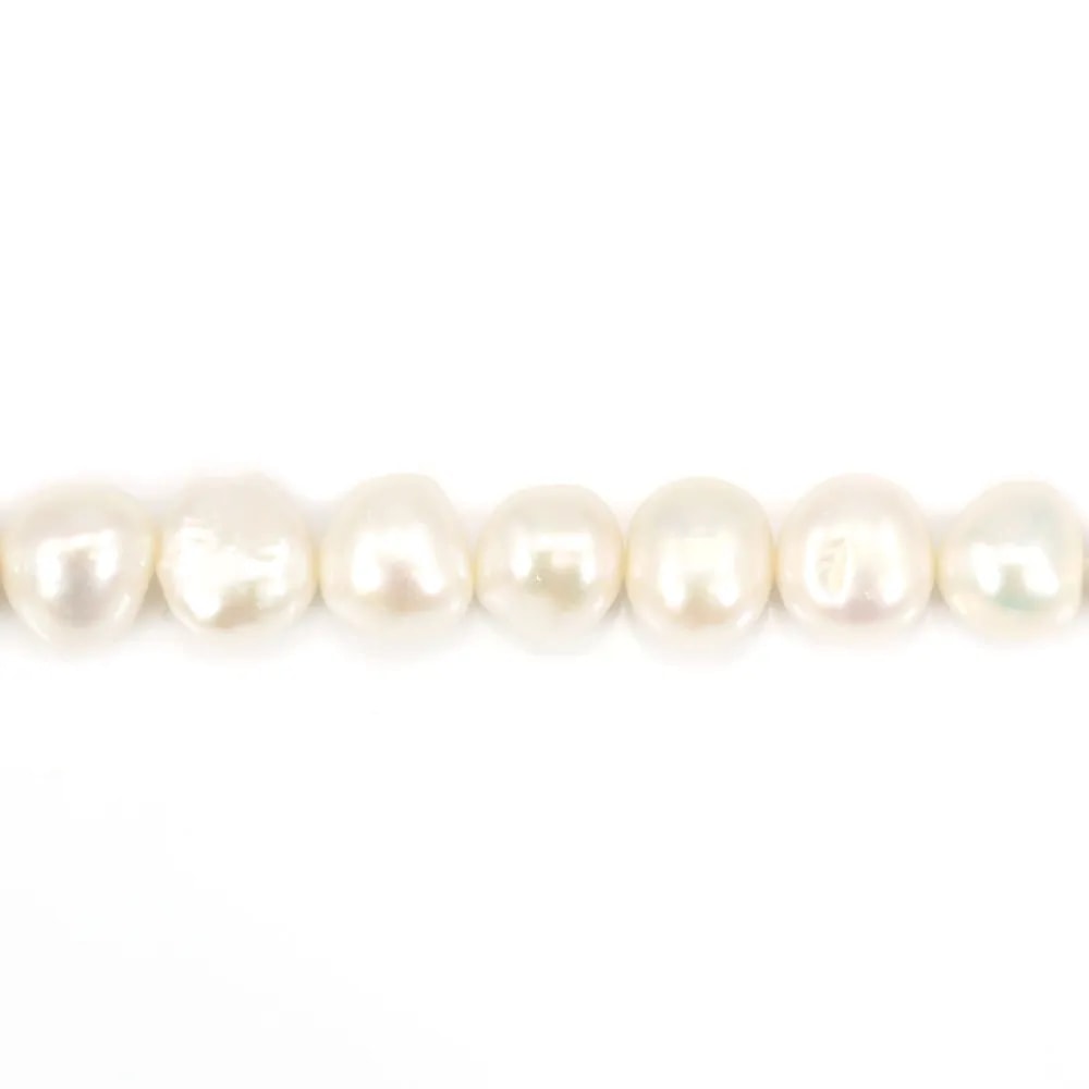 Perle de culture d'eau douce, blanche, baroque 13mm x 40cm