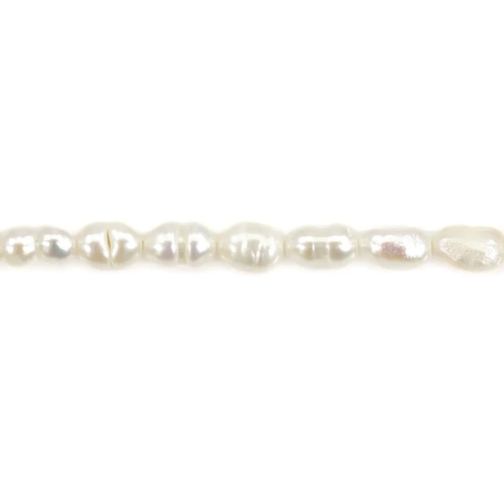Perle de culture d'eau douce, blanche, olive/irrégulière 2.5-3mm x 35cm