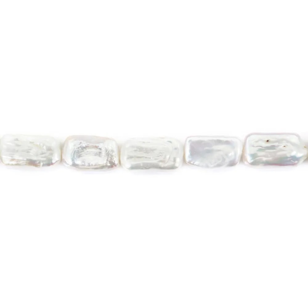 Perle de culture d'eau douce, blanche, baroque rectangle, 10x15mm x 40cm