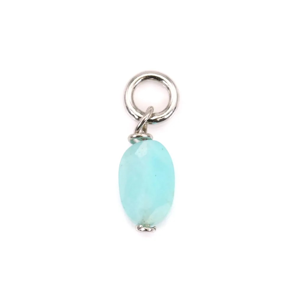 Breloque Saphir ovale facetté 4x6mm - Argent Rhodié  x 1pc