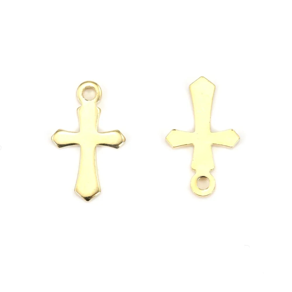Charm cross by "flash" gold on brass 7x11mm x 10pcs