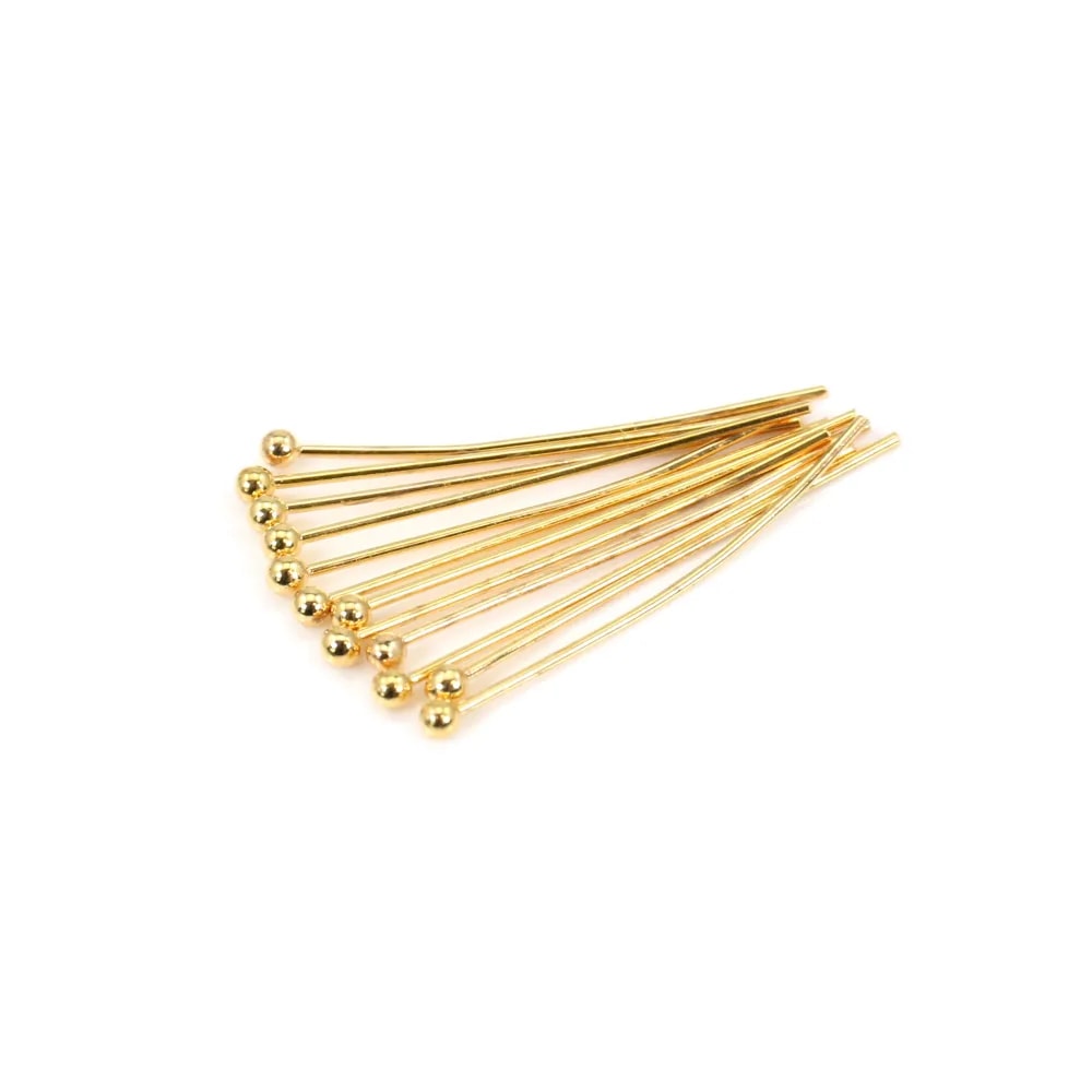Clou tête boule ronde plaquée par "flash" or sur laiton 25mm x 10pcs