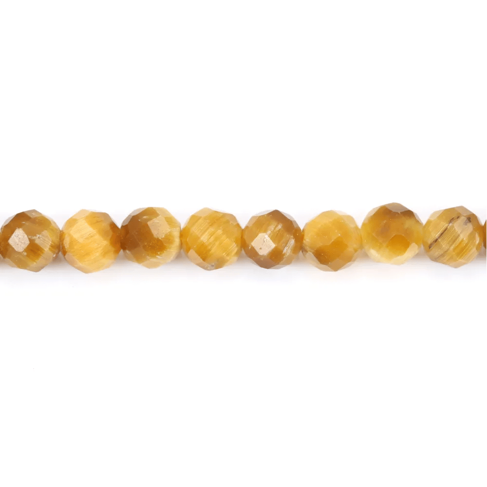 Oeil de tigre gold, de forme ronde facetté, de taille 4mm x 39cm