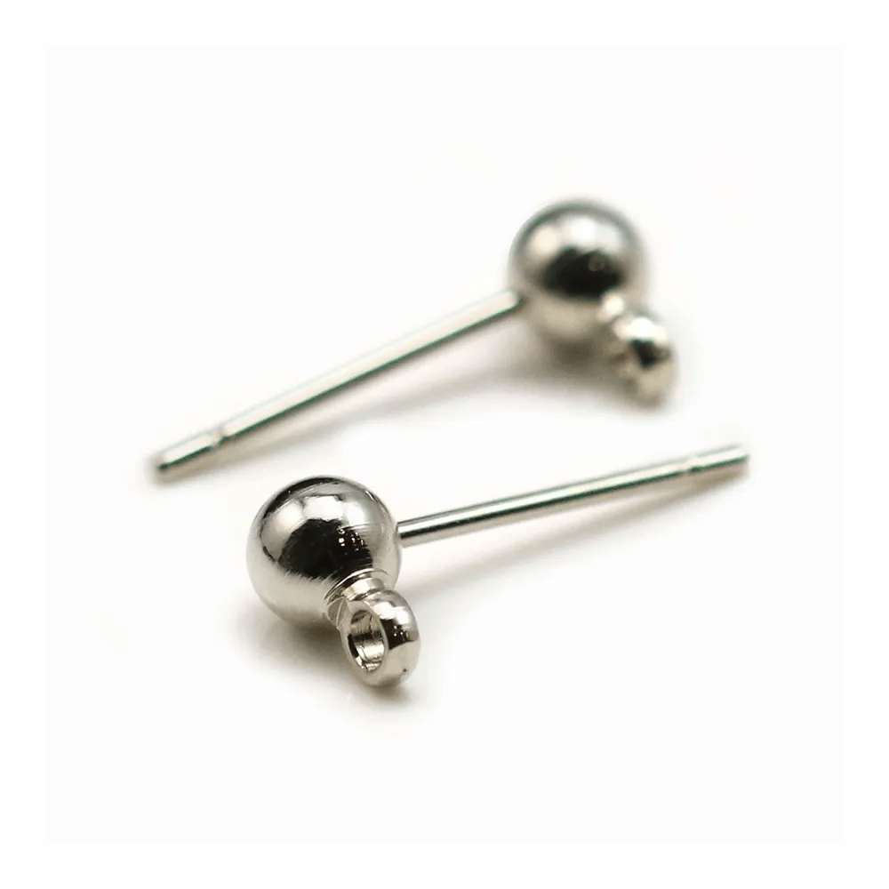 Clous d'oreilles avec boule, en métal couleur argent rhodié, 3mm x 20pcs