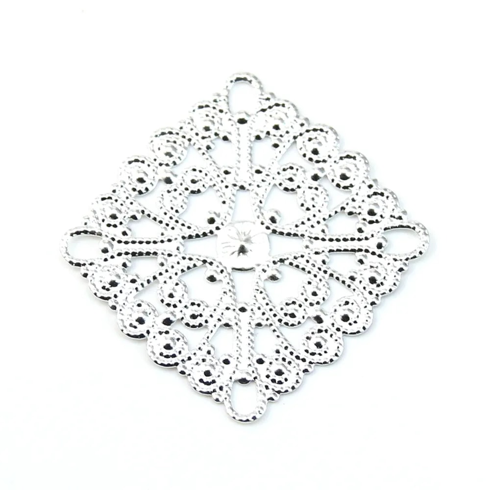 Square Filigreed silver tone 28mm x 1pc