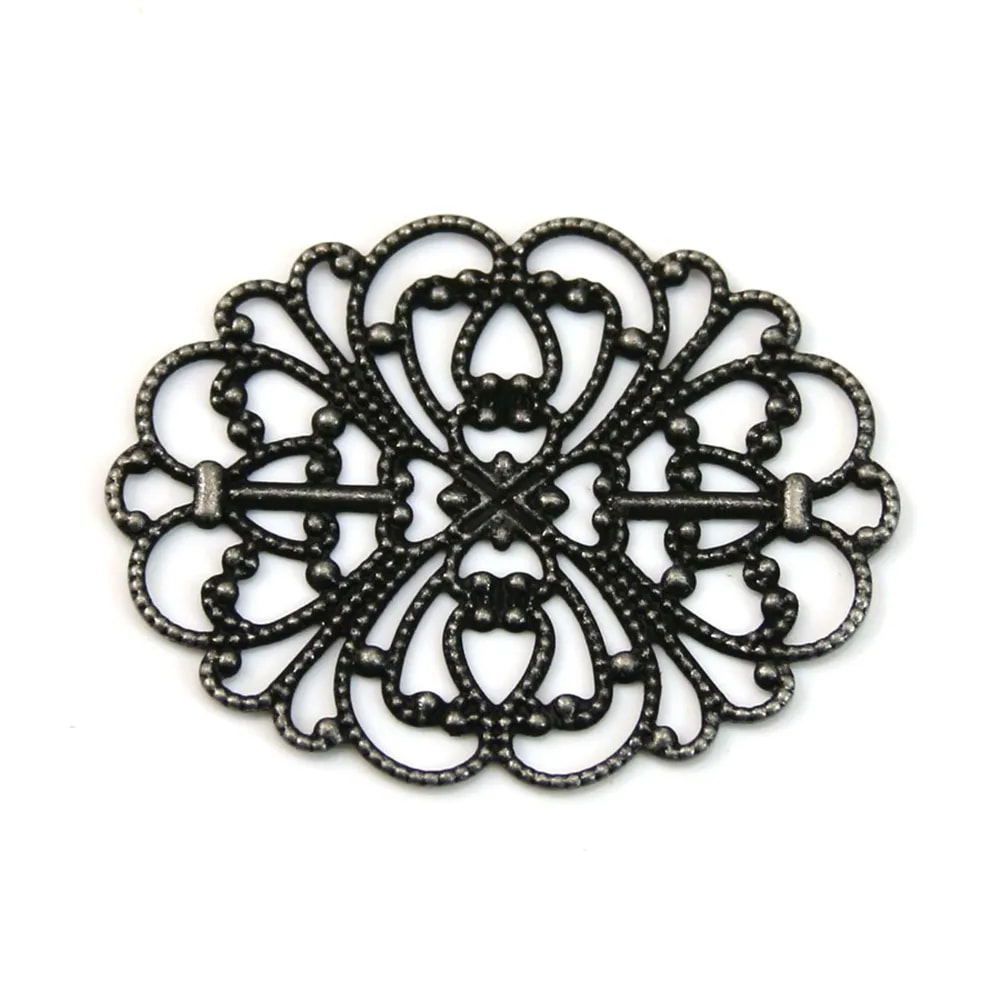 Black ovale Filigreed Skeleton  34x26mm x 1pc