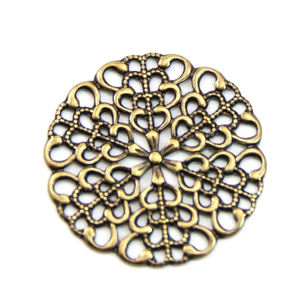 Round Filigreed bronze tone 25mm x 1pc
