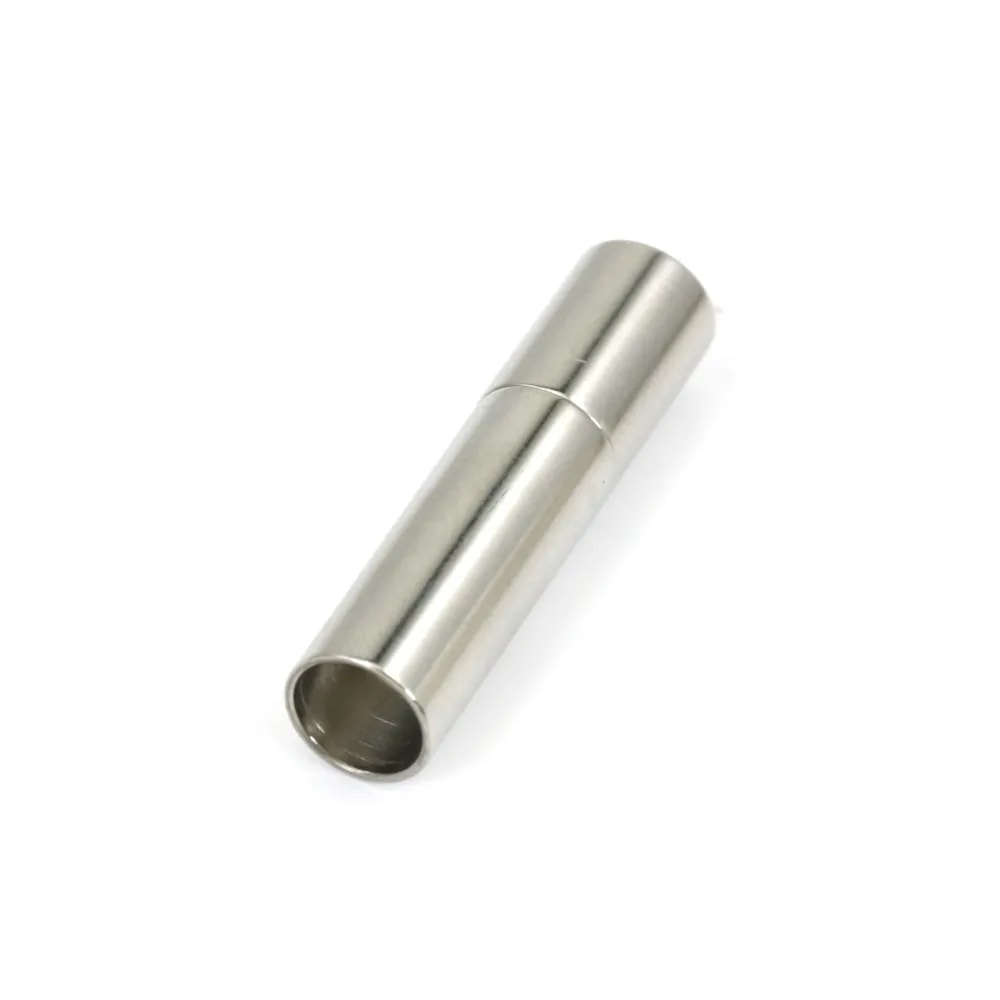 Fermoir pression acier, forme de tube, pour cordon de 5mm, 25x6mm x 2pcs