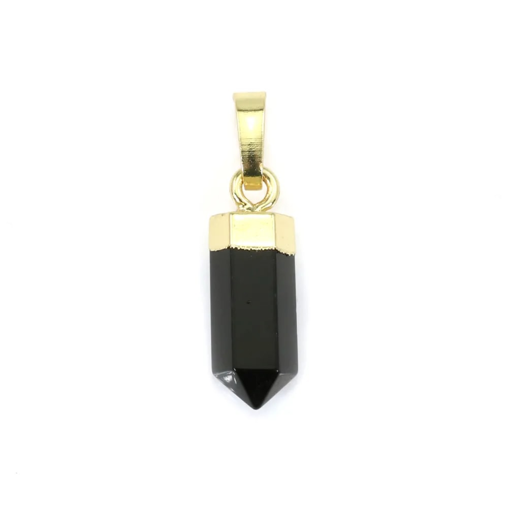 Schwarzer Onyx-Anhänger Spitze - vergoldet - 6x16mm x 1Stk