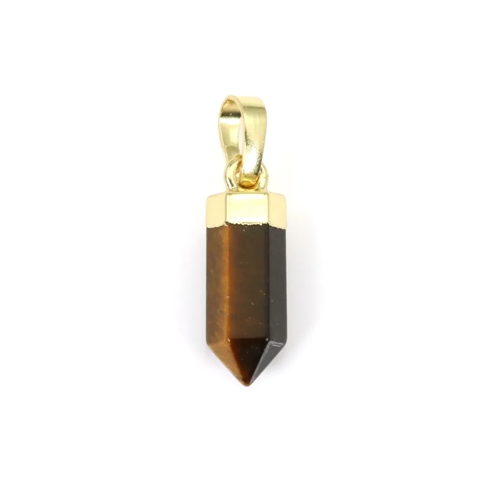 Colgante punta de ojo de tigre - Dorado con oro fino - 6x16mm x 1ud