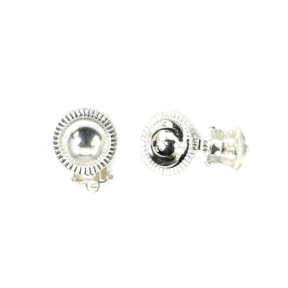 Clip d'oreille rond décoré 12mm argent 925 x 2pcs