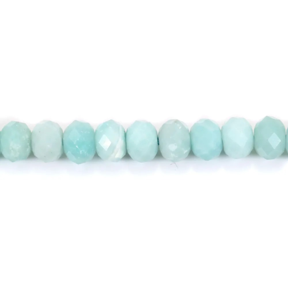 Amazonite faceted flat round beads on thread 5x8mm x 40cm