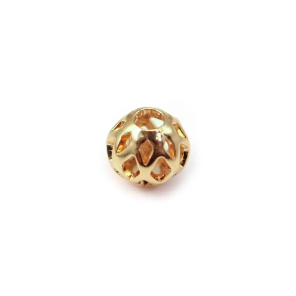 Boule ajourée  Plaquée par "flash" or sur laiton 7.5mm x 2pcs