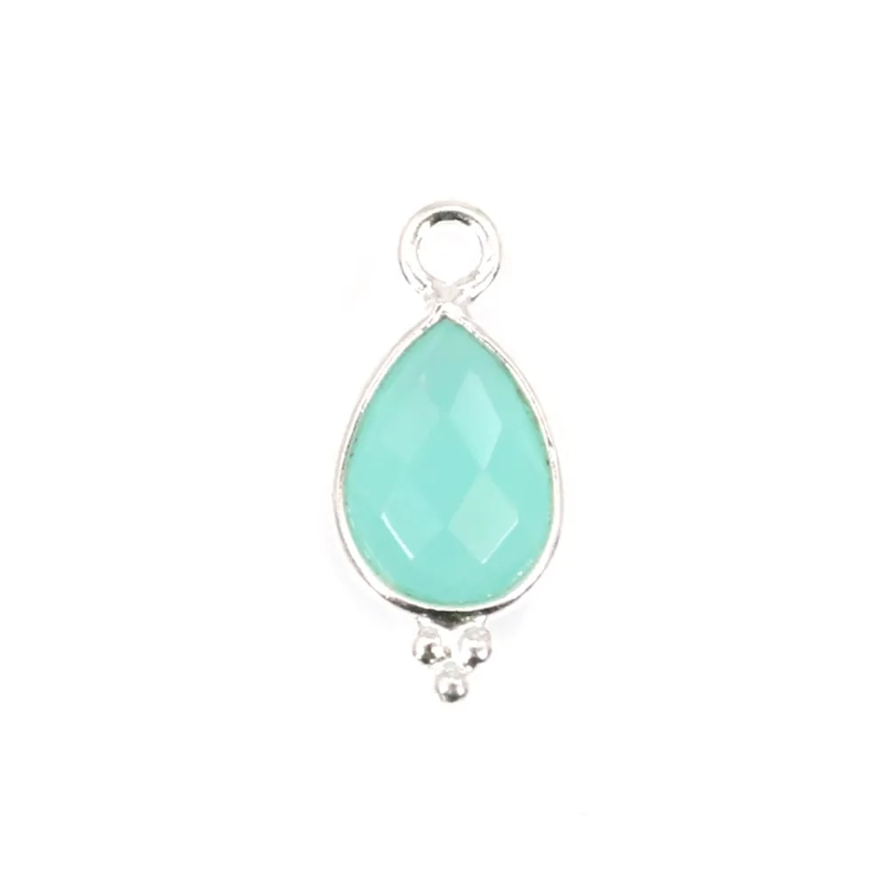 Amuleto facetado com gota de calcedónia em prata 925 7x15mm x 1 unidade