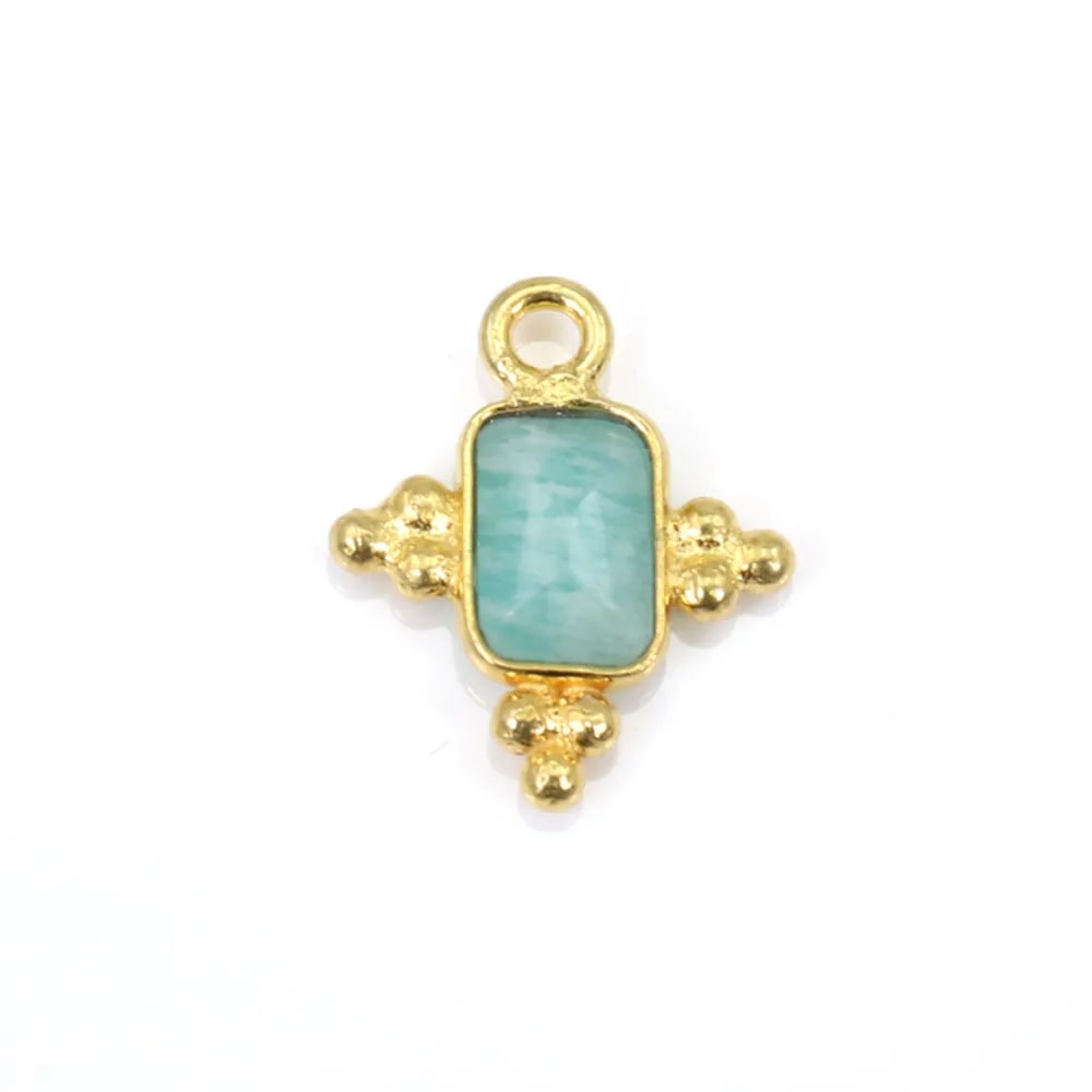 Ciondolo rettangolare in amazzonite in argento 925 dorato 10x13 mm x 1 pezzo