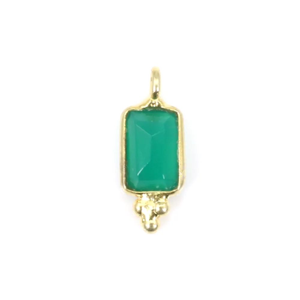 Colgante rectángulo de ágata verde engastado en plata de ley 925 con baño de oro fino 5x13mm x 1ud