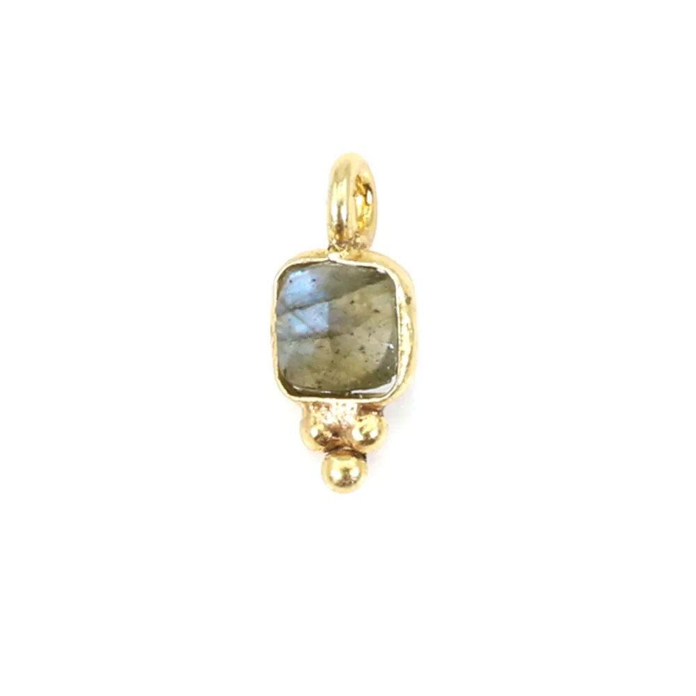 Breloque Pierre de Lune carré facetté serti argent 925 doré à l'or fin 5x11mm x 1pc