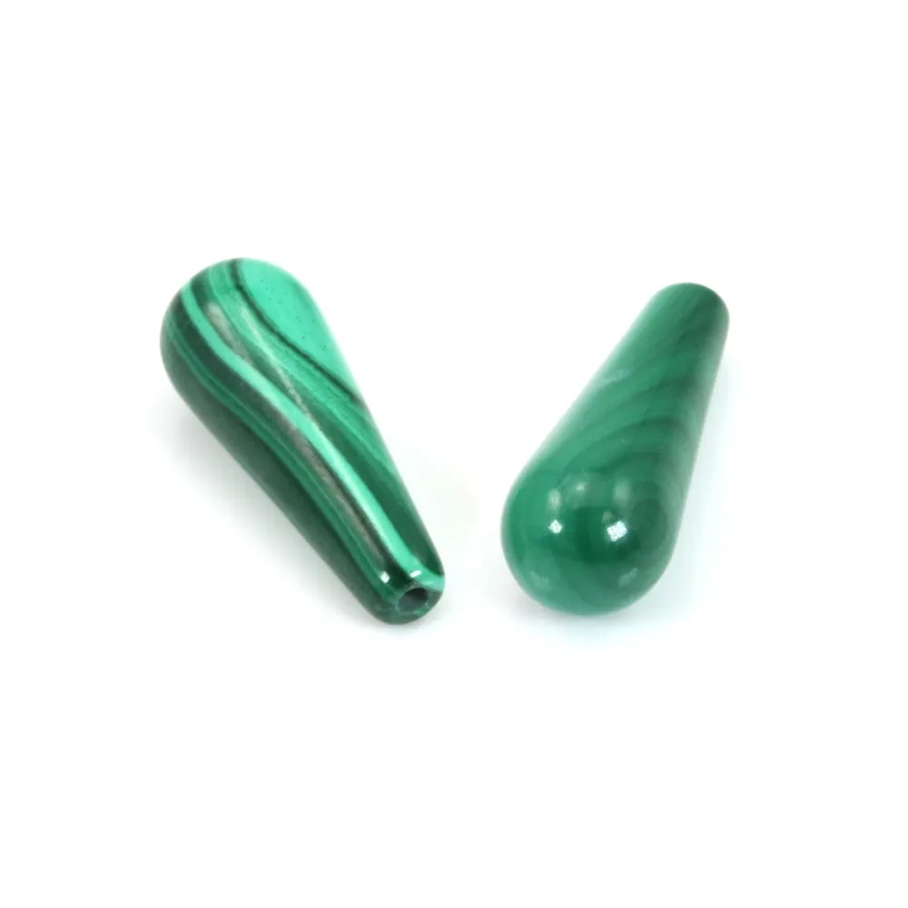 Malachite goutte semi-percé d'un coté 6x16mm x 2pcs