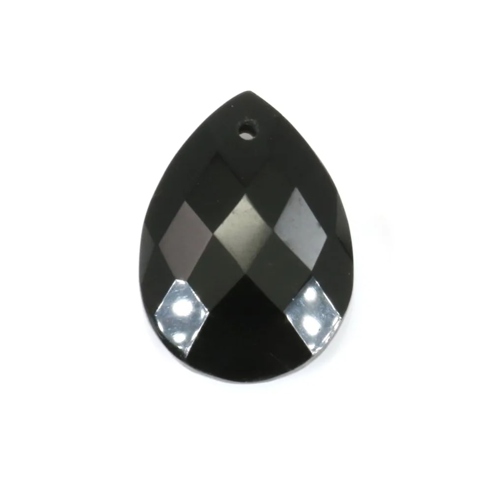 Agate noir goutte facette 13x18mm x1pc