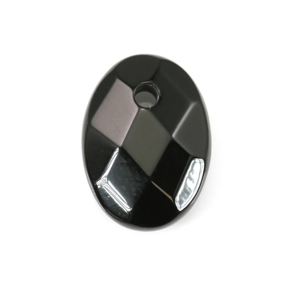 Pendant black agate faceted oval 10x14mm x 1pc