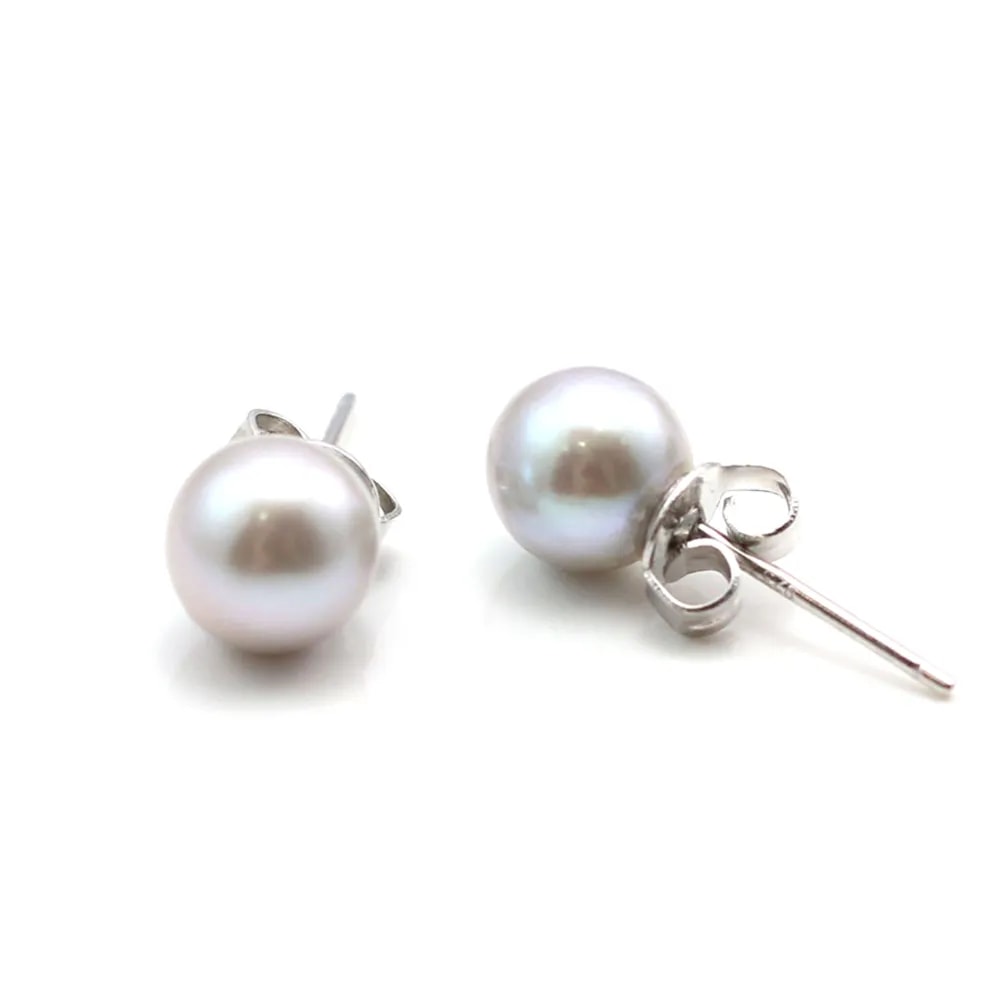 Earring  silver 925 grey Freshwater Pearl 6.5-7mm x 2pcs