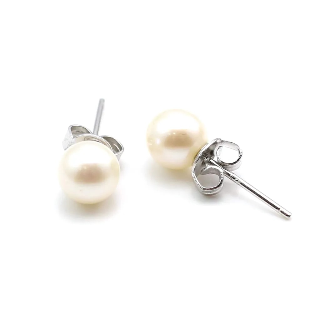 Earring  silver 925 white Freshwater Pearl 6.5-7mm x 2pcs