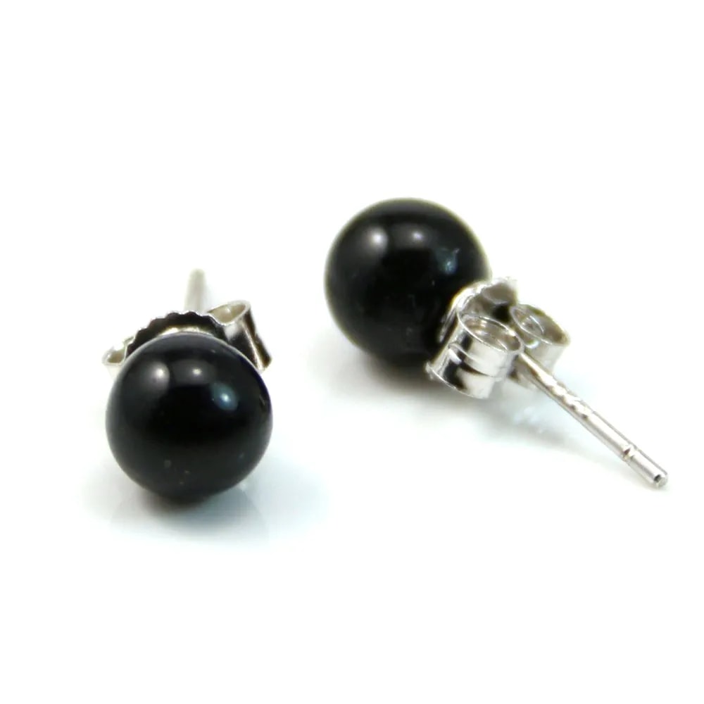 Boucle d'oreille argent 925 agate noir 6mm  x 2pcs 
