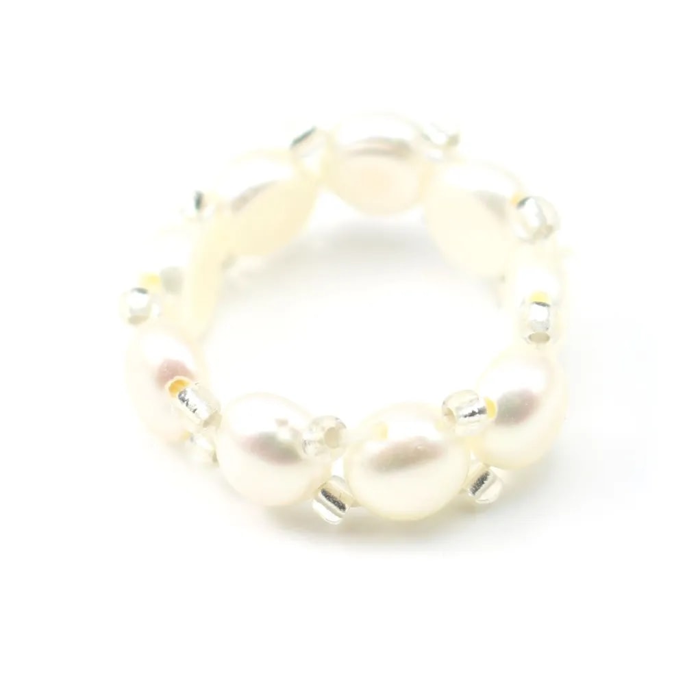 Bague élastique en perle d'eau douce blanche x 1pc
