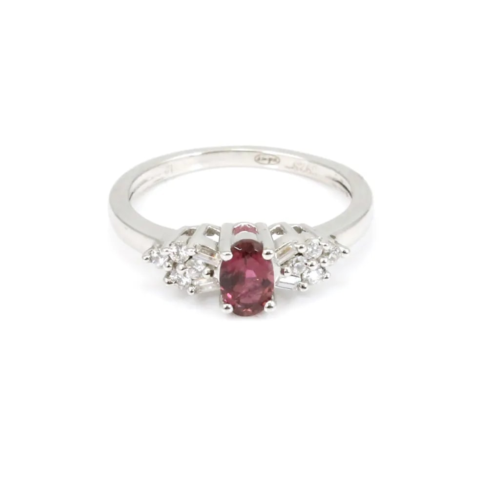 Bague tourmaline rouge & zirconium en argent 925 rhodié x 1pc