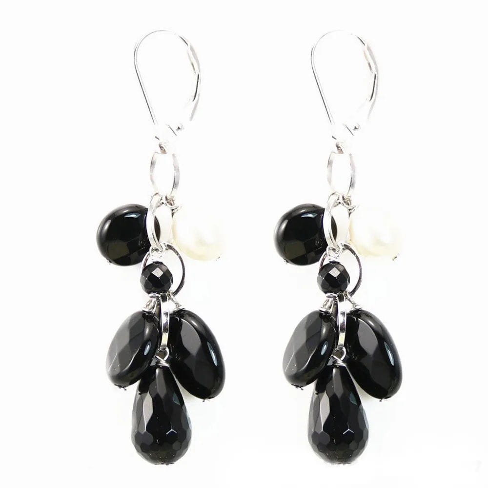 Boucle d'oreille agate vert &perles d'eau douce argent 925 dormeuse x 2pcs