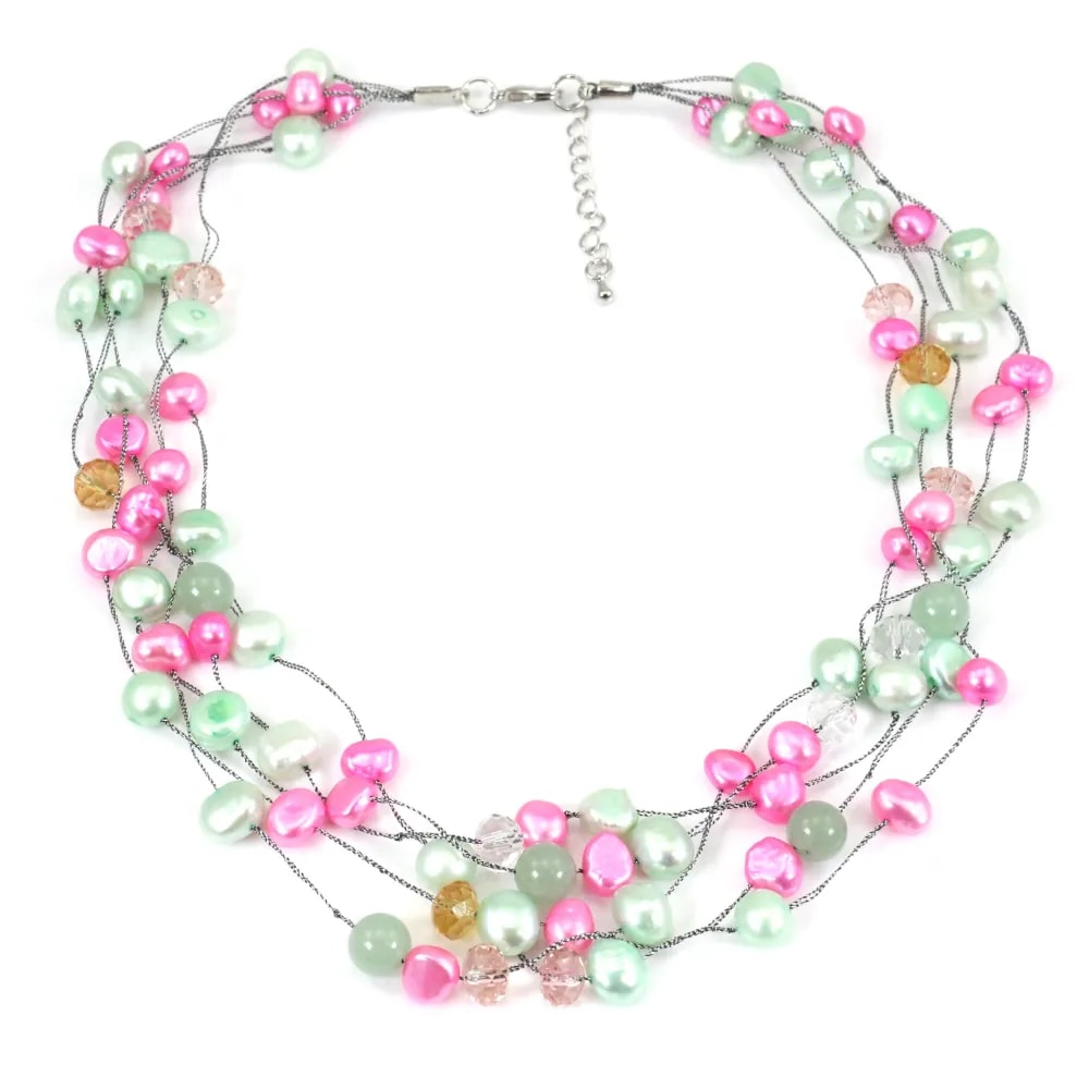 Collier perle d'eau douce multicolore & avanturine 5 rangs