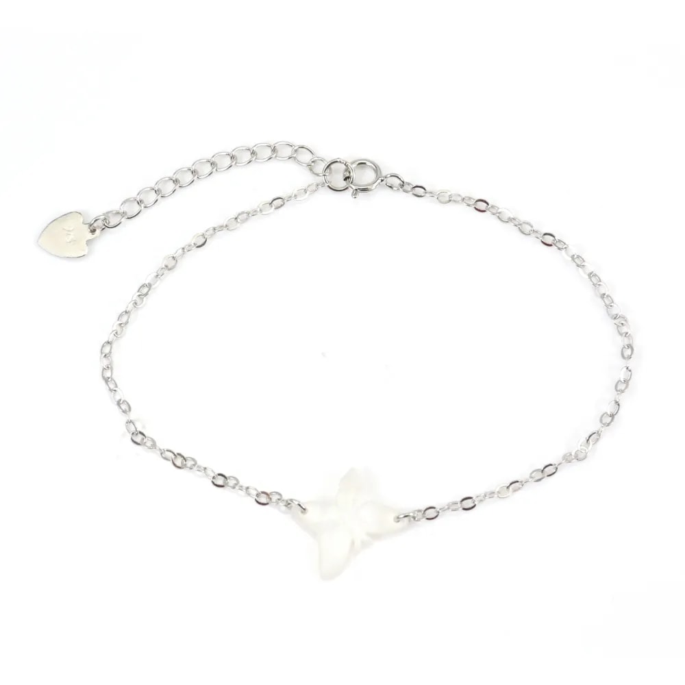Bracelet chaîne argent 925 papillon en nacre blanc