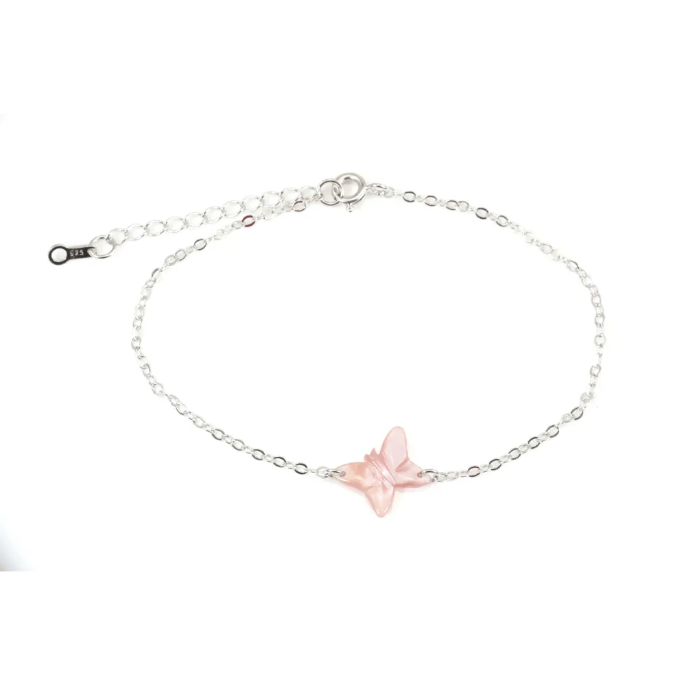Bracelet chaîne argent 925 papillon en nacre rose
