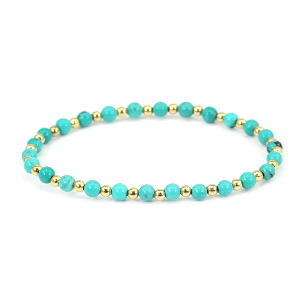 Bracelet turquoise reconstituée 4mm, avec perles dorées x 1pc