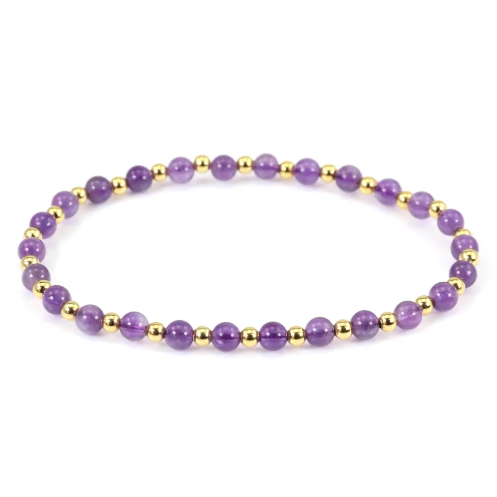 Bracelet améthyste  4mm, avec perles dorées x 1pc